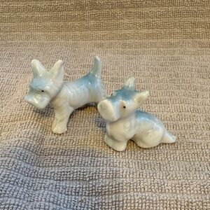Vintage mini Ceramic light blue Scottie Dog Figurines. Made in Japan